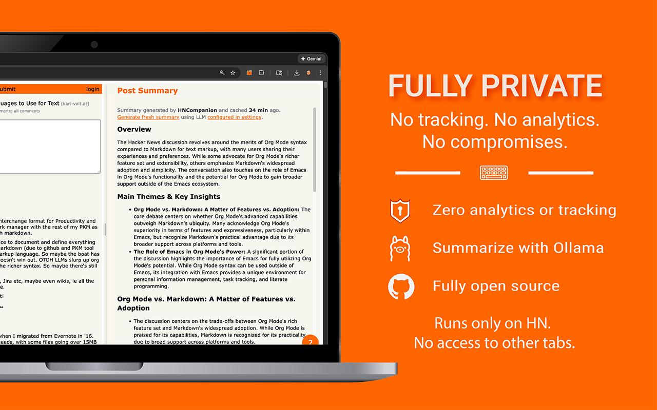 Screenshot highlighting privacy features with local processing option